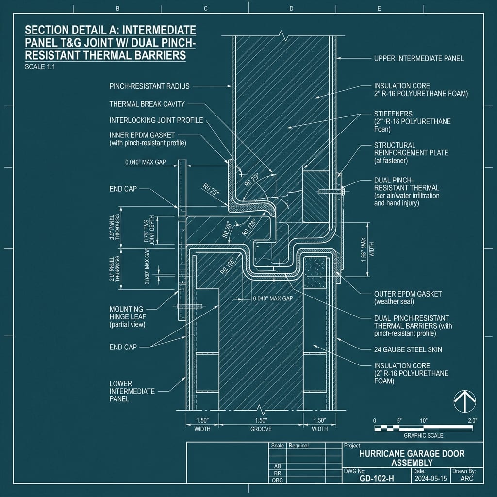 Pinch-Resistant Intermediate Panel Joint with Thermal Break Blueprint Schematic | Six Senses Builders